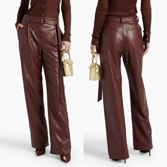 Lapointe Faux Leather Pants NEW Mahogany High Rise Belted Straight Leg Size 4